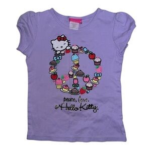 Sanrio Hello Kitty Purple Peace Sign Cake Apples T-shirt Girls Size 6X
